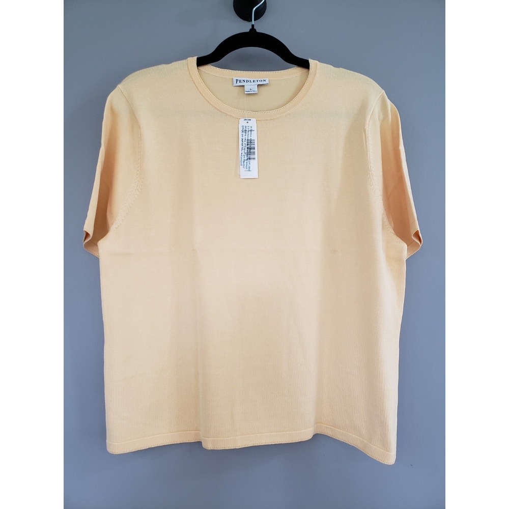 NEW SIZE LARGE Yellow Pendleton Silk Nylon Blend Knit Top Short Sleeve Womens